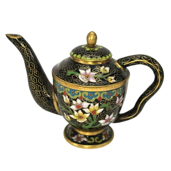 Chinese Cloisonné Floral Teapot With Lid & Intricate Vintage Design JE120 - Picture 1 of 7